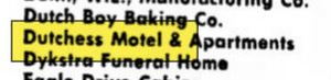 Dutchess Motel & Apartments - Dec 1967 Chamber Of Commerce Listing